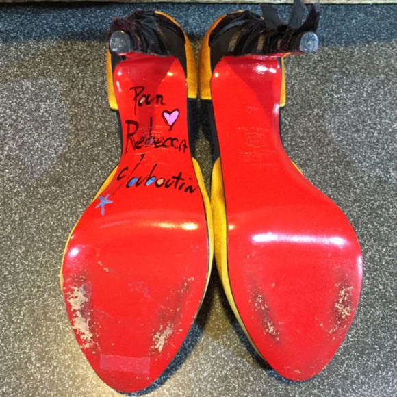 Christian Louboutin Mustard-Gold and Black Heels - Picture 14 of 16